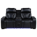 Zuma Faux Leather Dual Power Reclining LED Loveseat Black