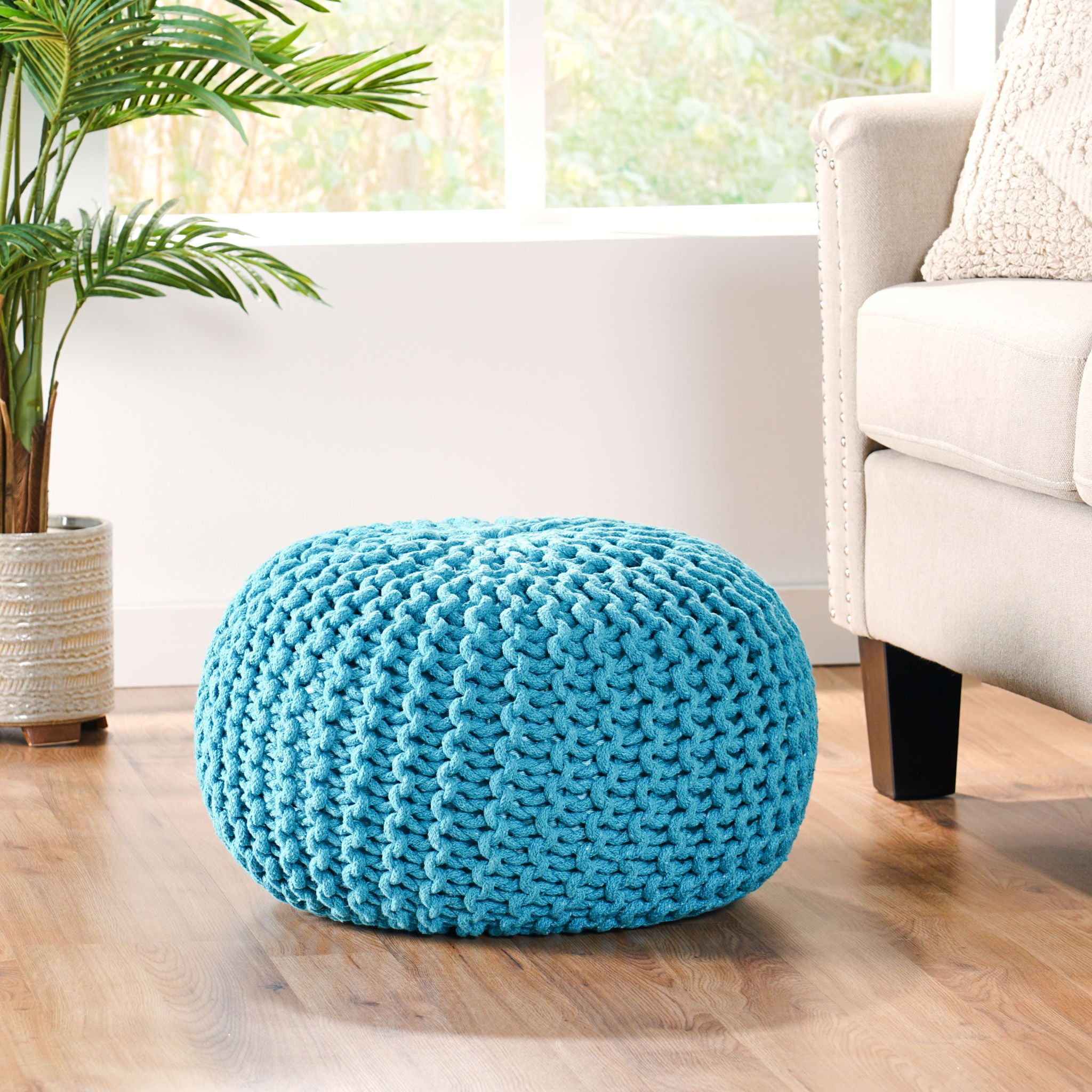 Moro - Knitted Round Pouf With Pumpkin Shape