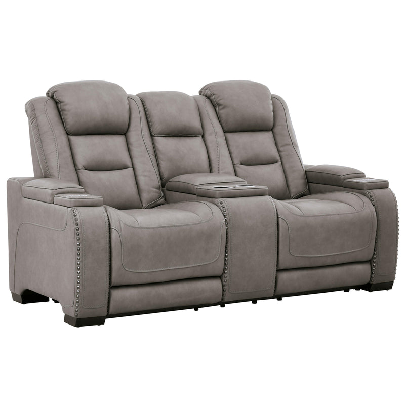 Signature Design by Ashley The Man-Den Power Reclining Leather Match Loveseat with Console U8530518 IMAGE 1