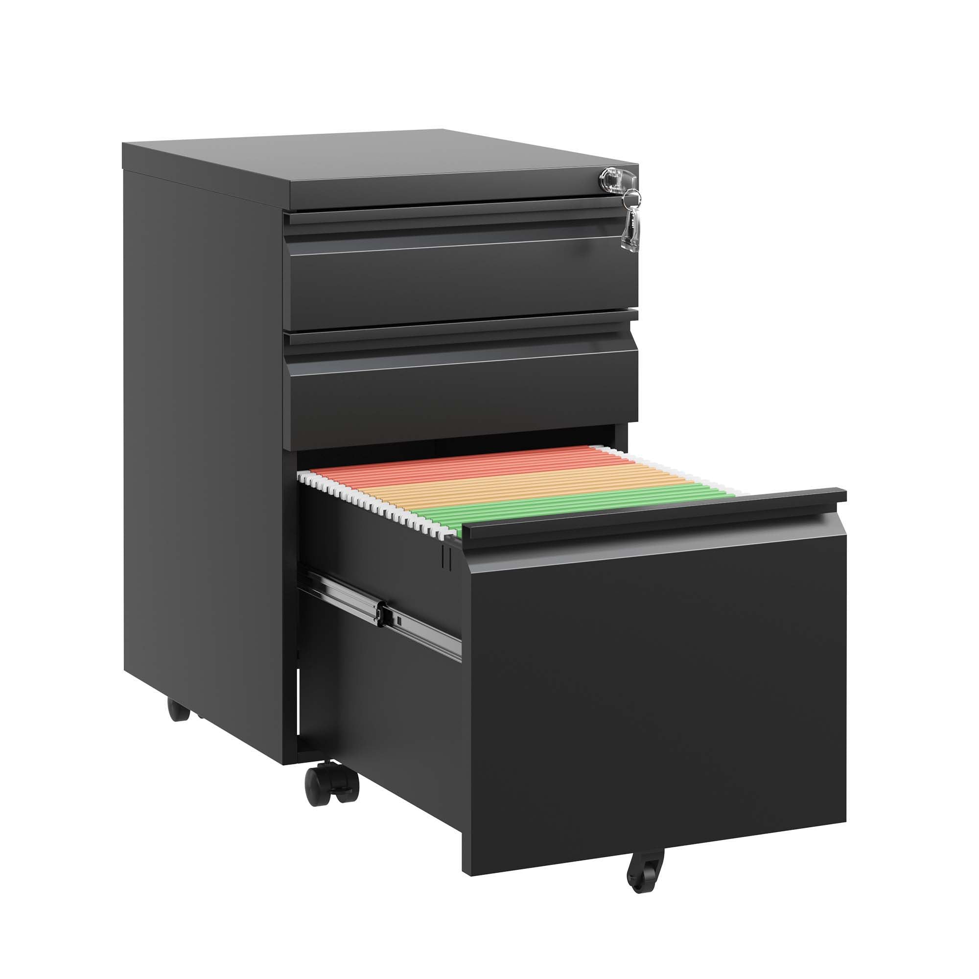 Metal Drawer Mobile File Cabinet With Lock For Home Office Organizer
