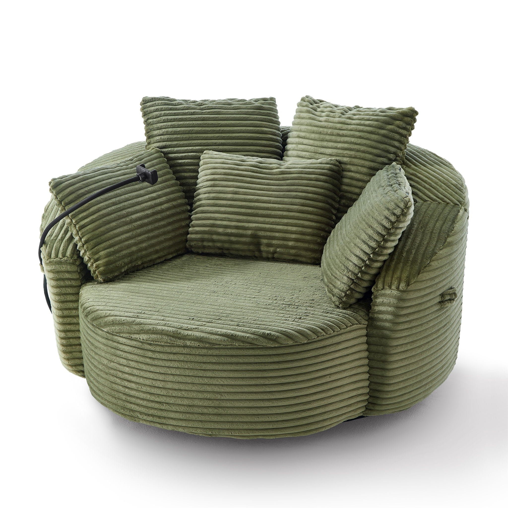 Swivel Accent Barrel Chair With Adjustable Phone Holder, 5 Pillows For Living Room