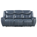 Sloane Upholstered Padded Arm Reclining Sofa Blue