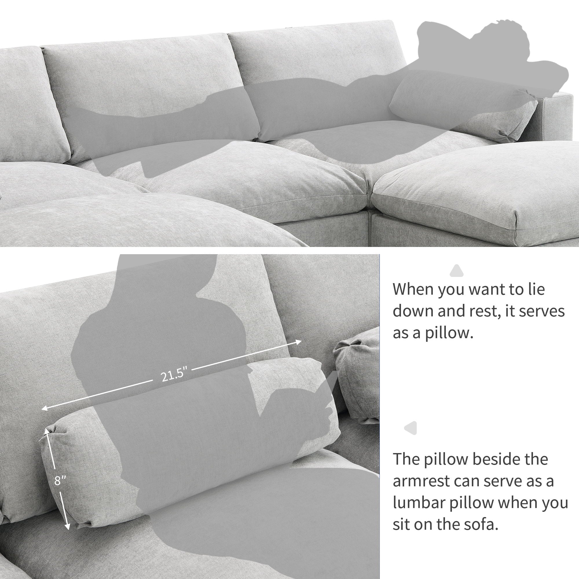 Modular Sectional With Storage Pockets, 5 Seat U Shaped Couch Set With Pillows, Free Combination Modern Cloud Sofa With 2 Movable Ottoman