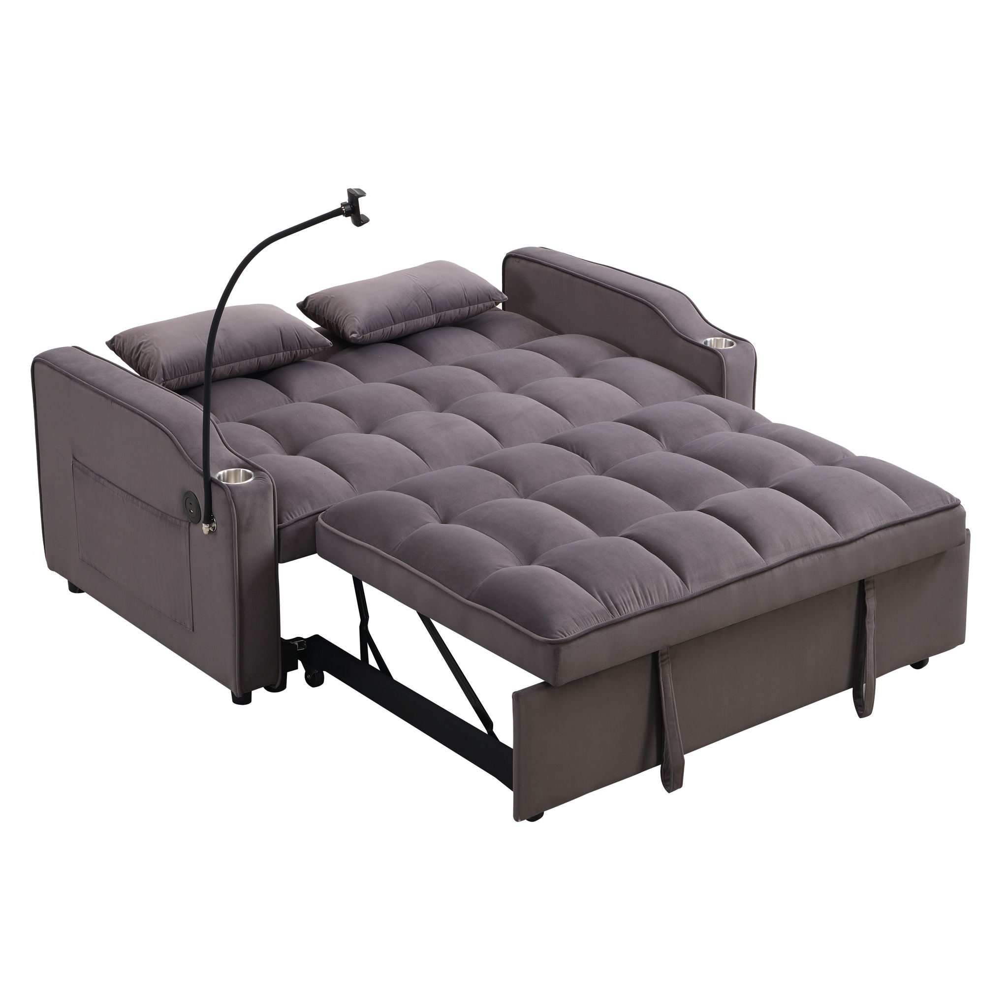 Modern Loveseat Futon Sofa With Pullout Bed, Adjustable Reclining Backrest, Toss Pillows
