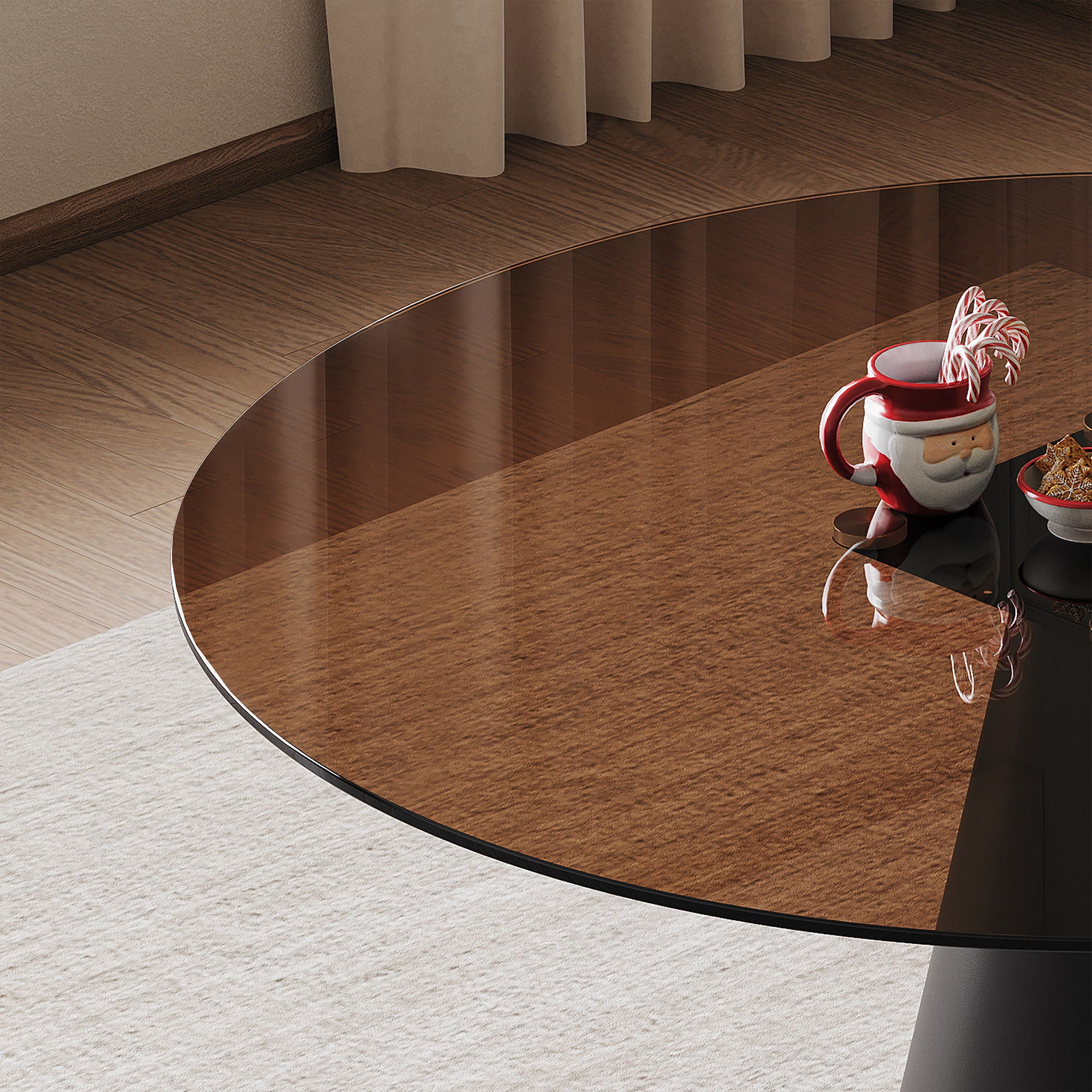Round Dining Table - Black / Brown - Glass