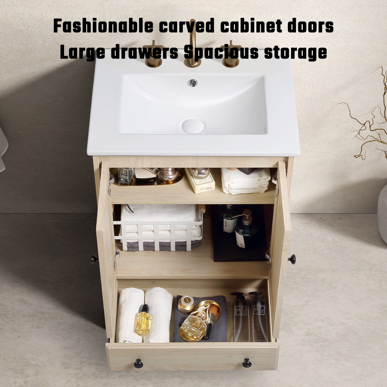 Bathroom Vanity With Basin, 1 Drawer Free Standing Storage - Brown