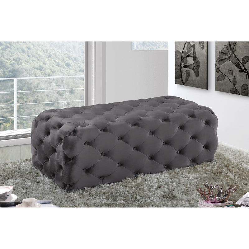 Meridian Casey Grey Velvet Ottoman/Bench IMAGE 2