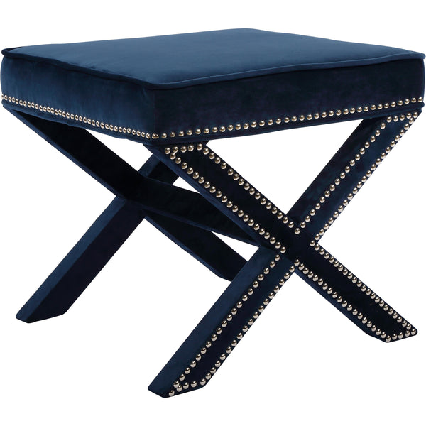 Meridian Nixon Navy Velvet Ottoman/Bench IMAGE 1