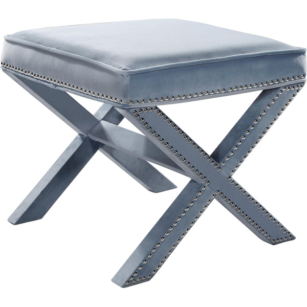 Meridian Nixon Sky Blue Velvet Ottoman/Bench IMAGE 1