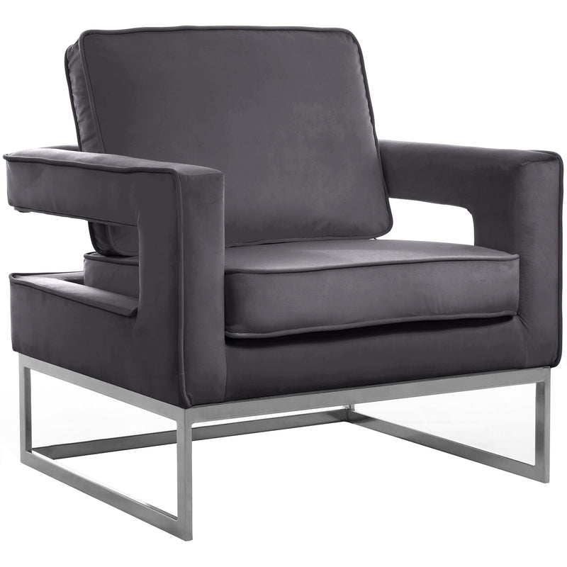 Meridian Noah Grey Velvet Accent Chair IMAGE 1