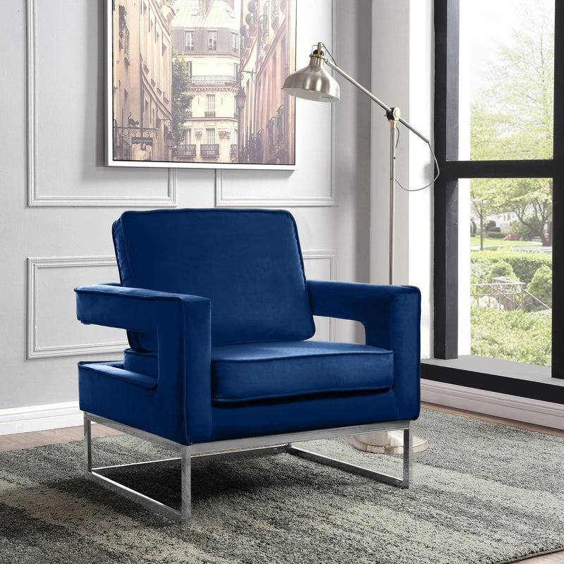 Meridian Noah Navy Velvet Accent Chair IMAGE 6