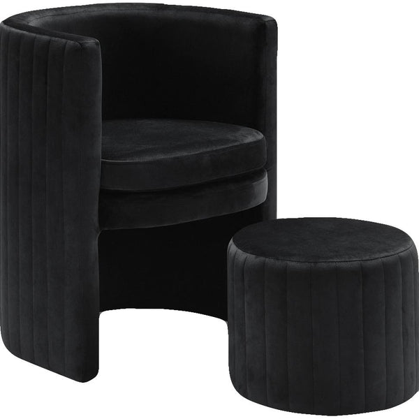 Meridian Selena Black Velvet Accent Chair and Ottoman Set IMAGE 1