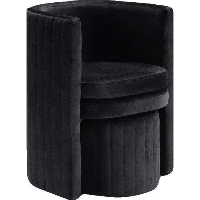 Meridian Selena Black Velvet Accent Chair and Ottoman Set IMAGE 2