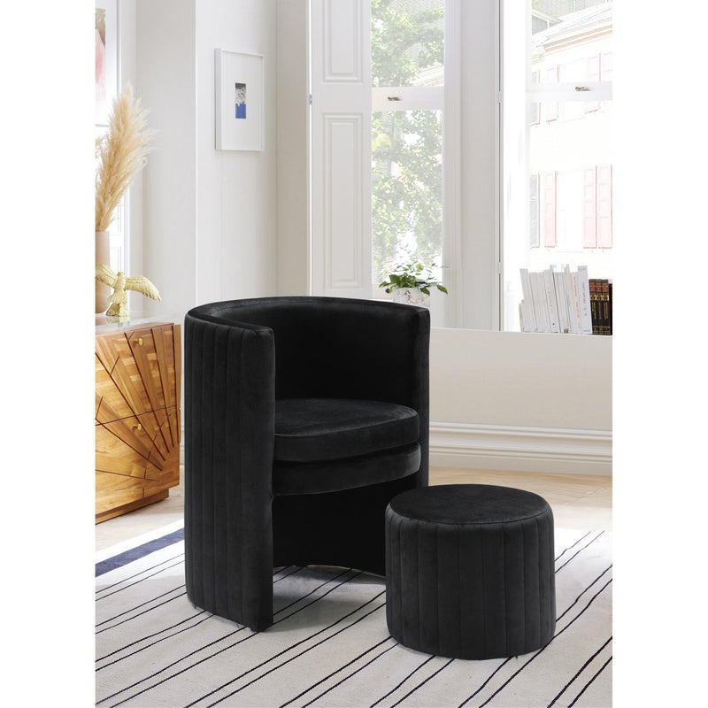 Meridian Selena Black Velvet Accent Chair and Ottoman Set IMAGE 4