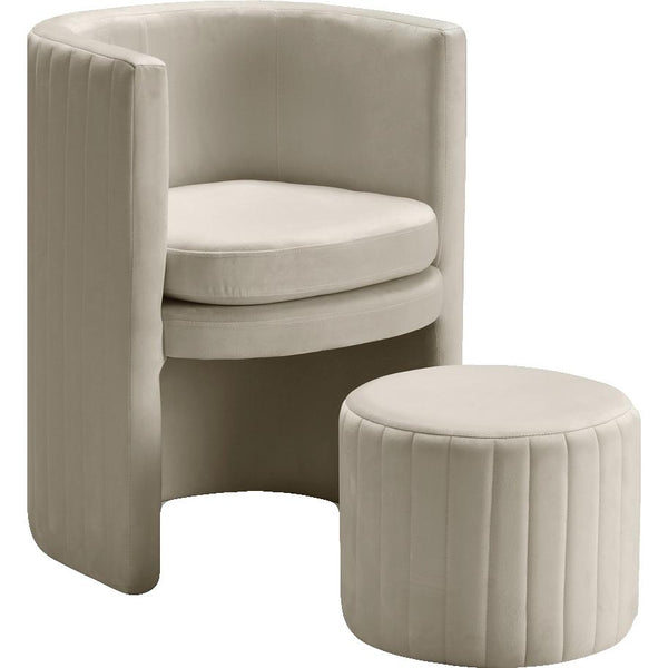 Meridian Selena Cream Velvet Accent Chair and Ottoman Set IMAGE 1