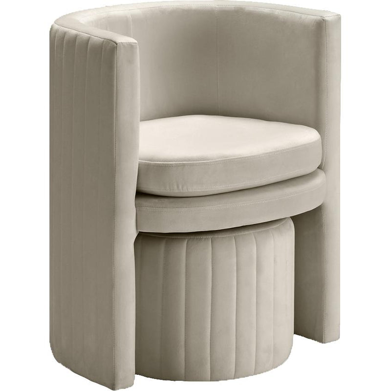 Meridian Selena Cream Velvet Accent Chair and Ottoman Set IMAGE 2