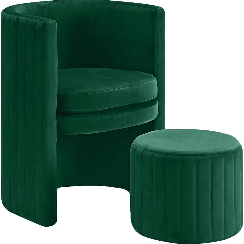 Meridian Selena Green Velvet Accent Chair and Ottoman Set IMAGE 1