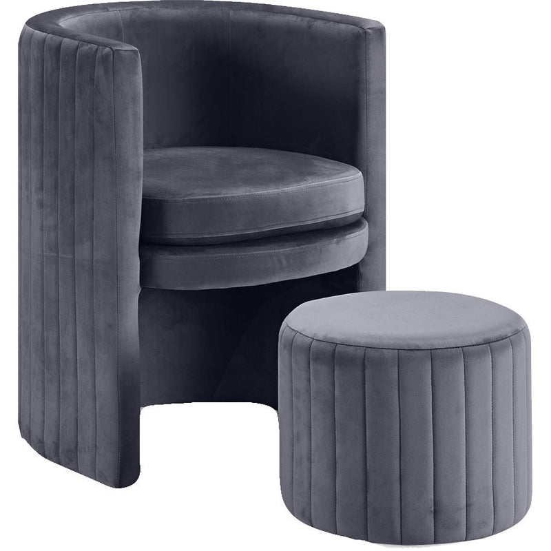 Meridian Selena Grey Velvet Accent Chair and Ottoman Set IMAGE 1