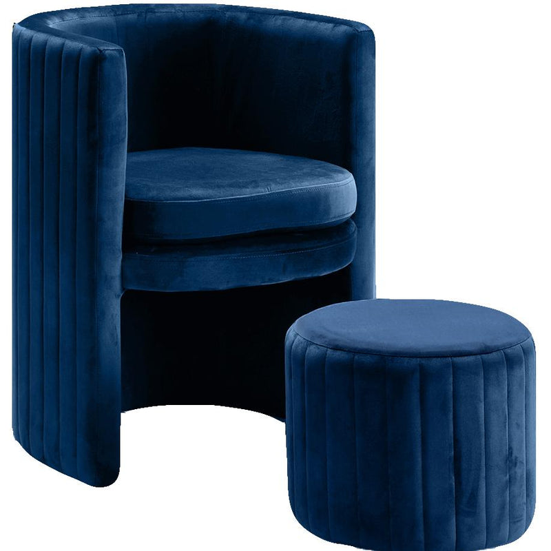 Meridian Selena Navy Velvet Accent Chair and Ottoman Set IMAGE 1