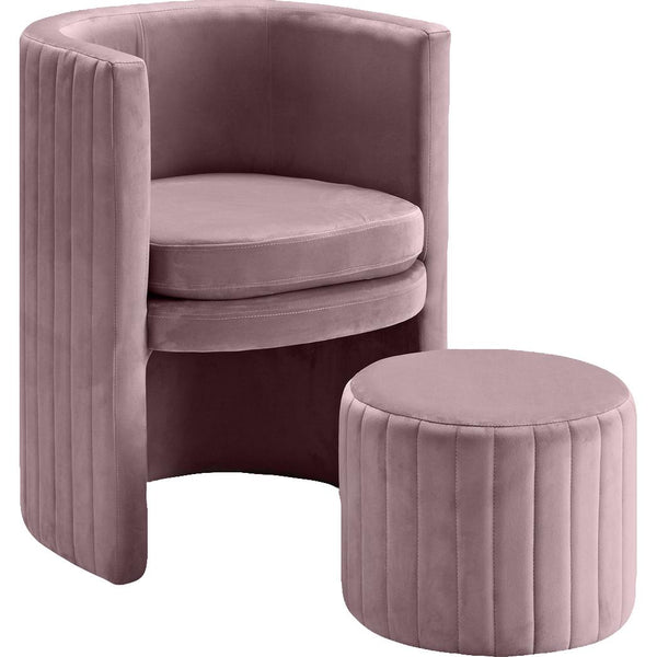 Meridian Selena Pink Velvet Accent Chair and Ottoman Set IMAGE 1