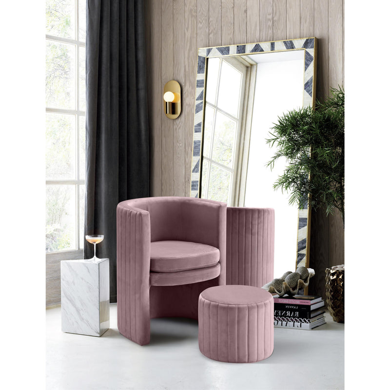 Meridian Selena Pink Velvet Accent Chair and Ottoman Set IMAGE 4