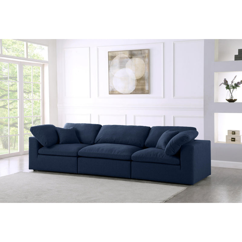 Meridian Serene Navy Linen Textured Fabric Deluxe Comfort Modular Sofa IMAGE 5