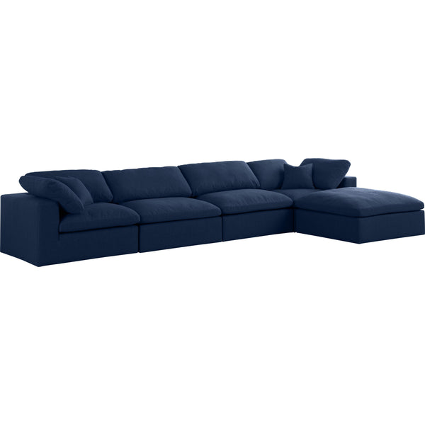 Meridian Serene Navy Linen Textured Fabric Deluxe Comfort Modular Sectional IMAGE 1