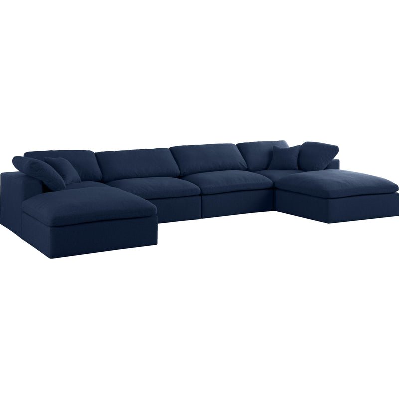 Meridian Serene Navy Linen Textured Fabric Deluxe Comfort Modular Sectional IMAGE 1