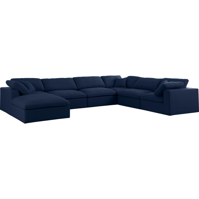 Meridian Serene Navy Linen Textured Fabric Deluxe Comfort Modular Sectional IMAGE 1