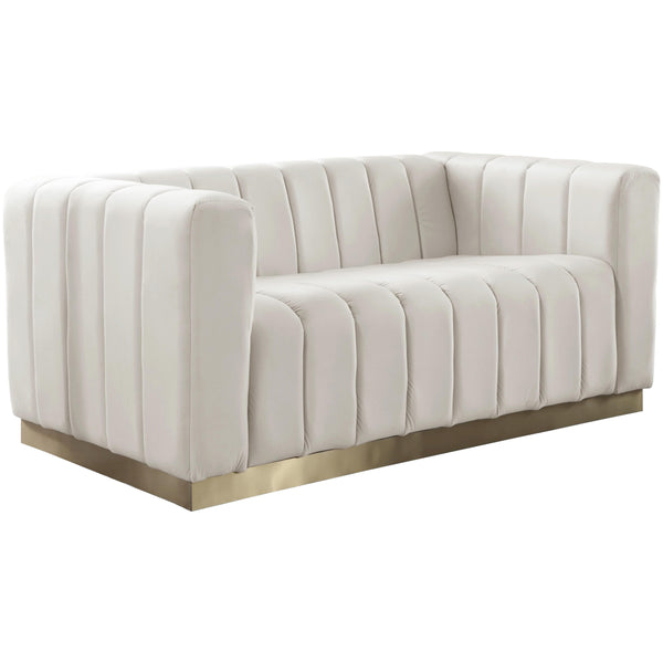 Meridian Marlon Cream Velvet Loveseat IMAGE 1