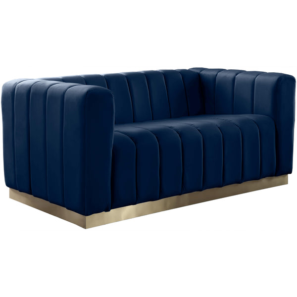 Meridian Marlon Navy Velvet Loveseat IMAGE 1