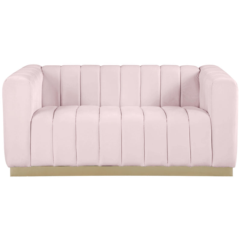 Meridian Marlon Pink Velvet Loveseat IMAGE 2