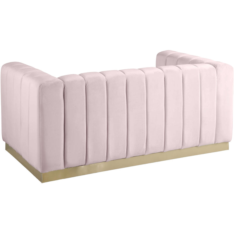 Meridian Marlon Pink Velvet Loveseat IMAGE 3