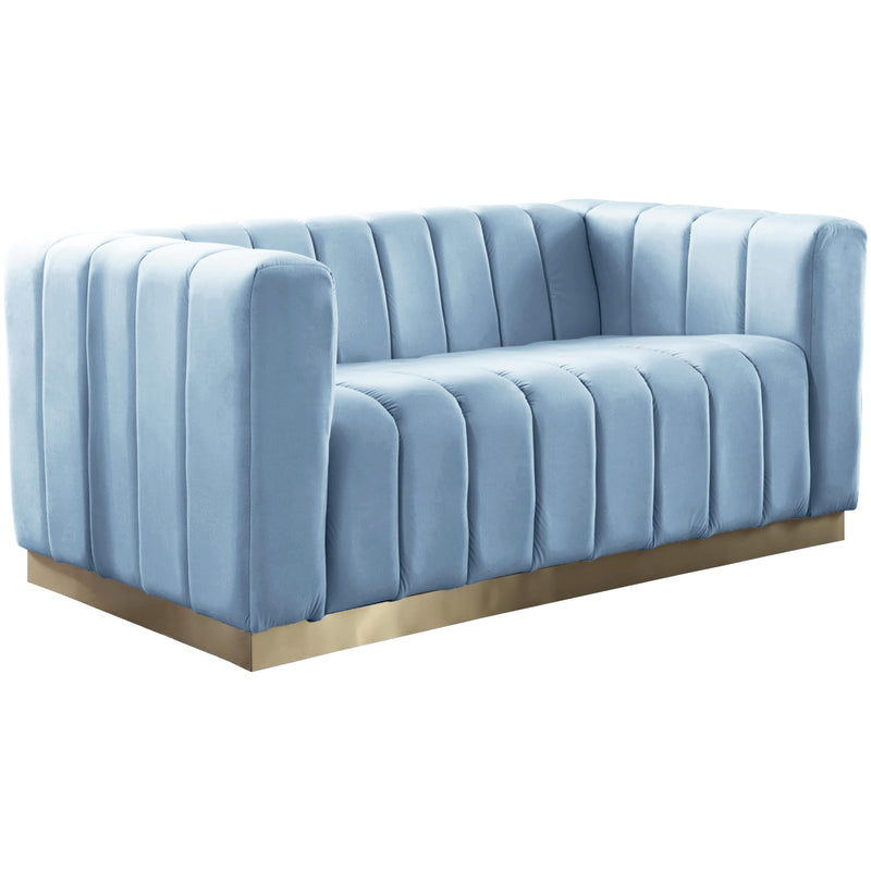 Meridian Marlon Sky Blue Velvet Loveseat IMAGE 1