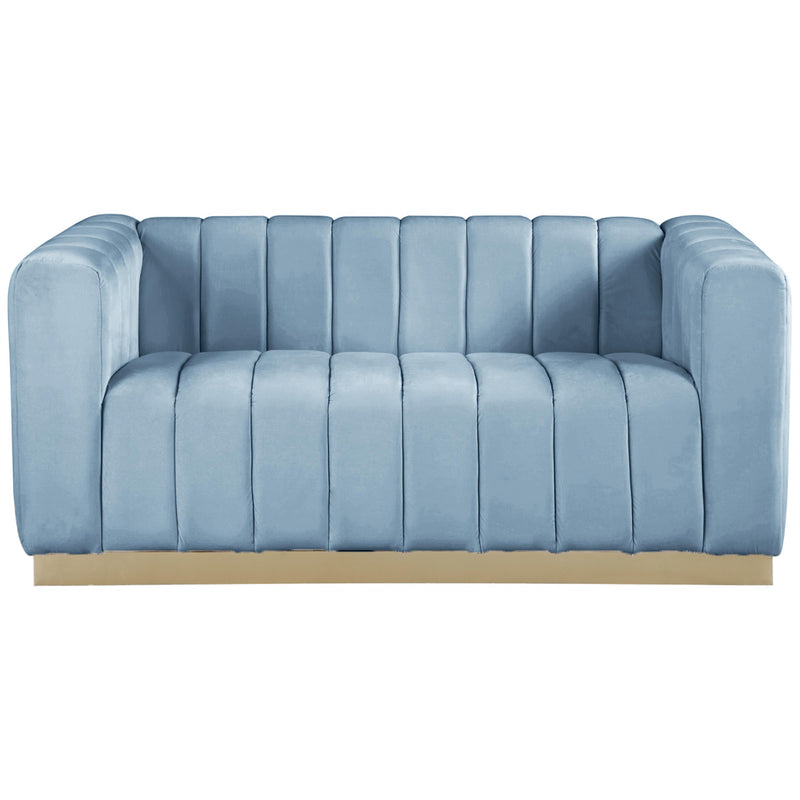 Meridian Marlon Sky Blue Velvet Loveseat IMAGE 2