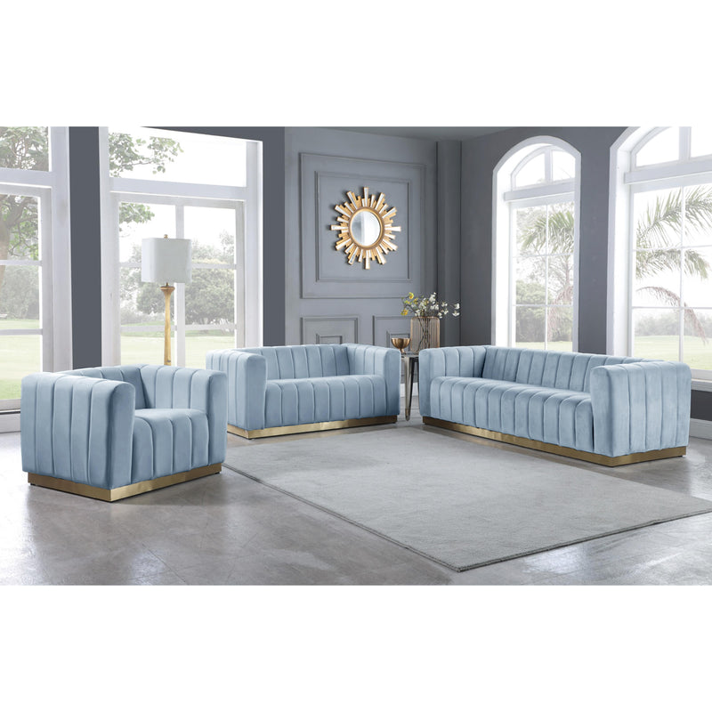 Meridian Marlon Sky Blue Velvet Loveseat IMAGE 7