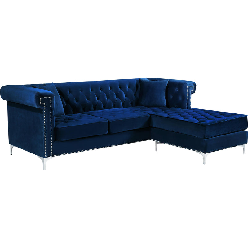 Meridian Damian Navy Velvet 2pc. Reversible Sectional IMAGE 1