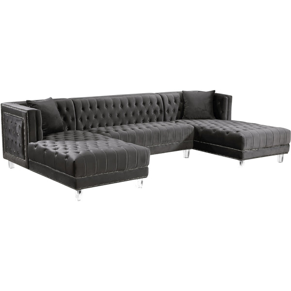 Meridian Moda Grey Velvet 3pc. Sectional IMAGE 1