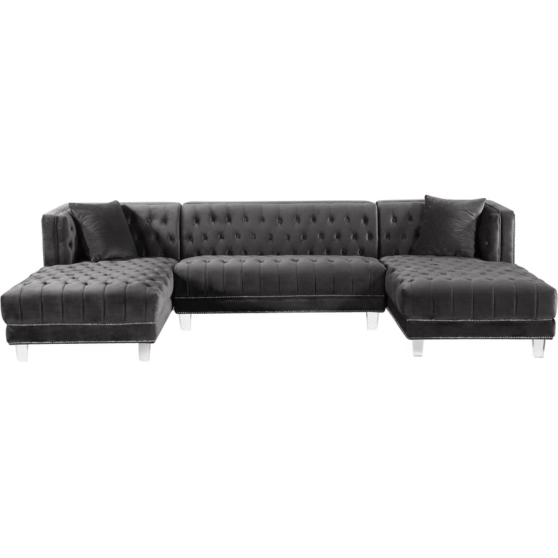 Meridian Moda Grey Velvet 3pc. Sectional IMAGE 2