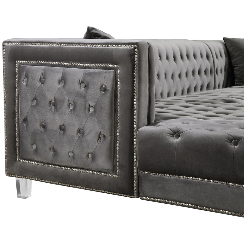 Meridian Moda Grey Velvet 3pc. Sectional IMAGE 4