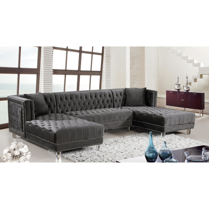 Meridian Moda Grey Velvet 3pc. Sectional IMAGE 5