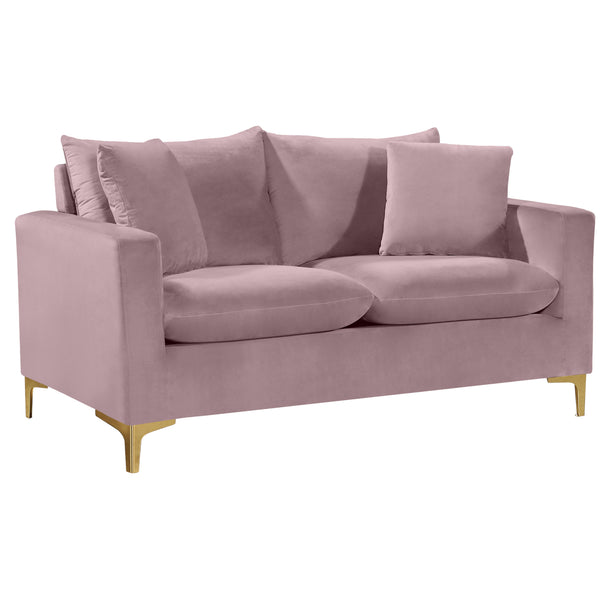 Meridian Naomi Pink Velvet Loveseat IMAGE 1