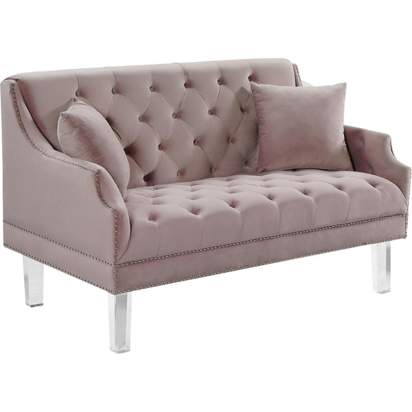 Meridian Roxy Pink Velvet Loveseat IMAGE 1