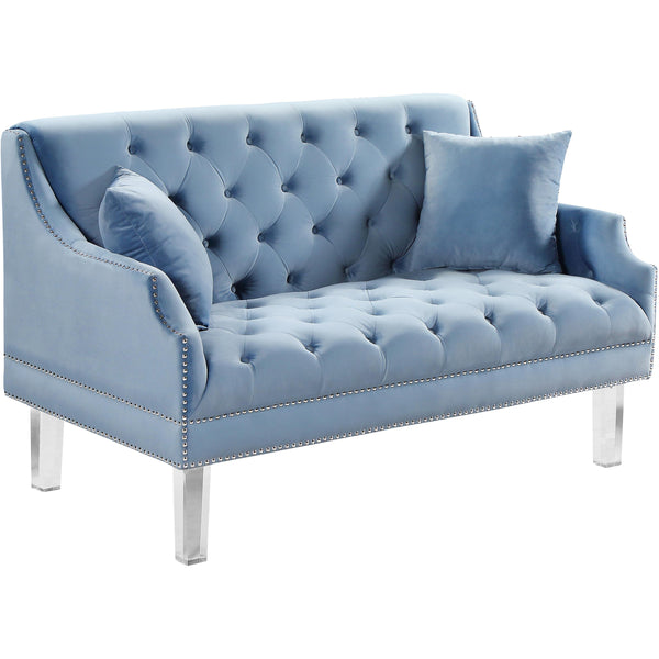 Meridian Roxy Sky Blue Velvet Loveseat IMAGE 1