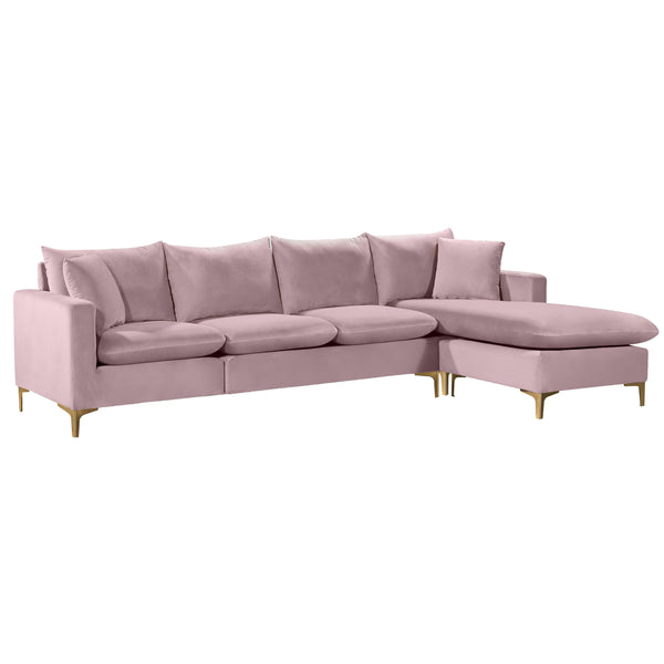 Meridian Naomi Pink Velvet 2pc. Reversible Sectional IMAGE 1