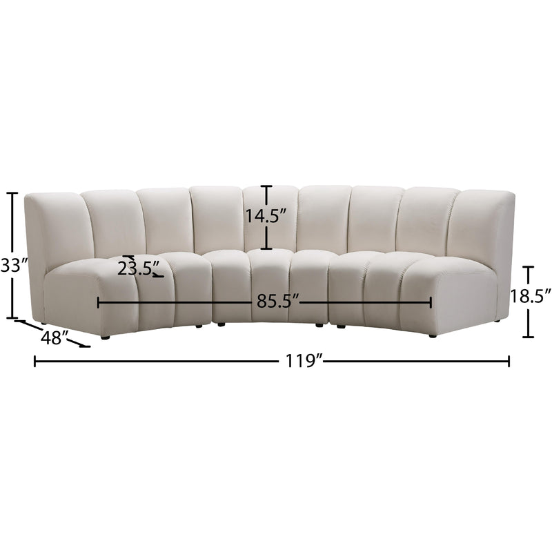 Meridian Infinity Cream Velvet 3 pc Modular Sectional IMAGE 11