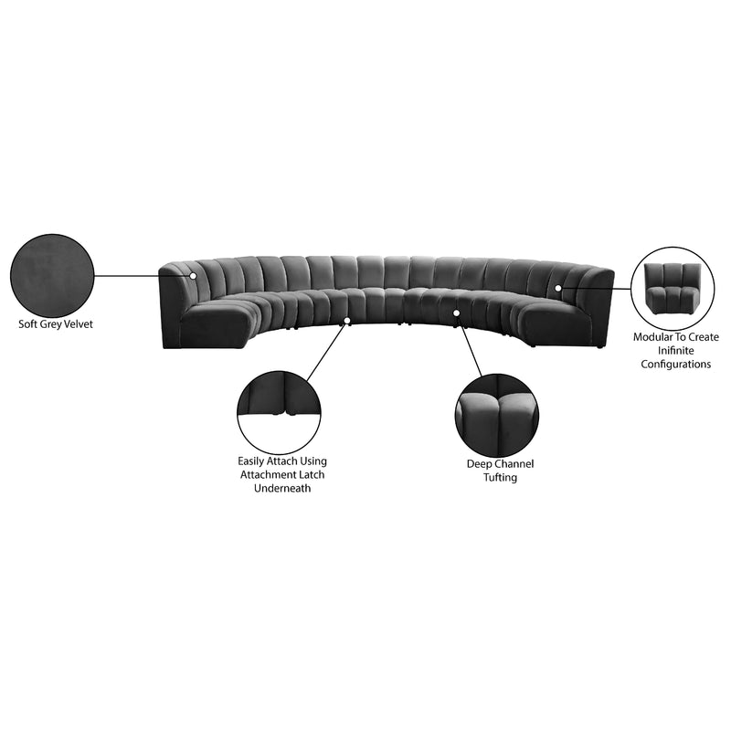 Meridian Infinity Grey Velvet 7 pc Modular Sectional IMAGE 12