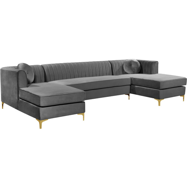 Meridian Graham Grey Velvet 3pc. Sectional IMAGE 1