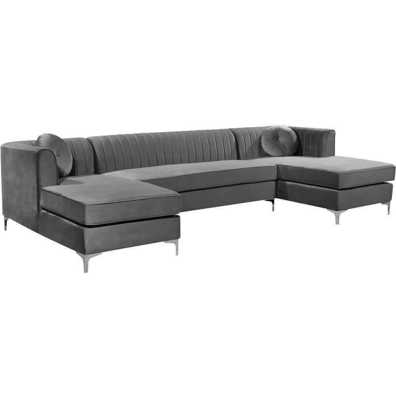 Meridian Graham Grey Velvet 3pc. Sectional IMAGE 2