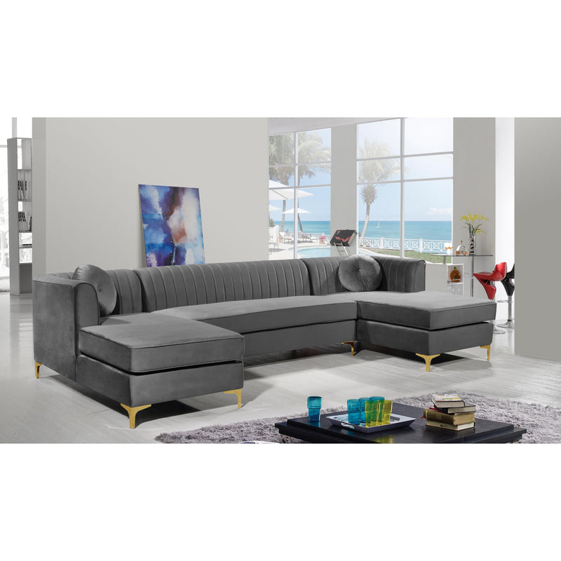 Meridian Graham Grey Velvet 3pc. Sectional IMAGE 7